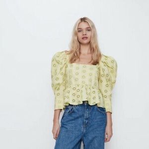 Zara Openwork Embroidered Top Medium